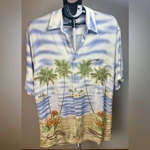 Vintage Pierre Cardin Blue & Green Casual Button Down Hawaiian Shirt size Large